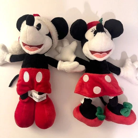 Disney original Mickey Mouse and Minnie Mouse Christmas holiday stuffed toys set - Picture 3 of 10